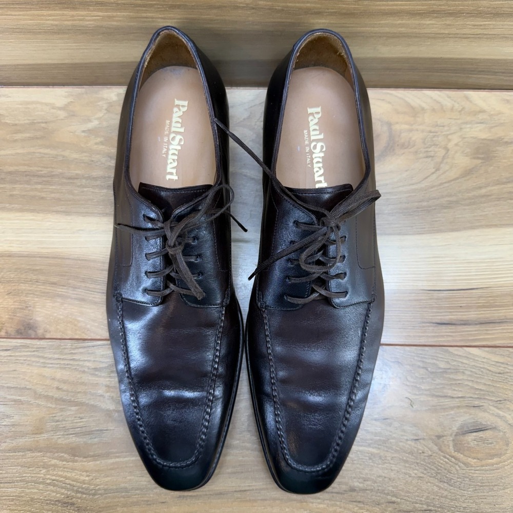 Paul Stuart Derby‎ Mens 9 Dark Brown Leather Apron Toe Executive Business Square